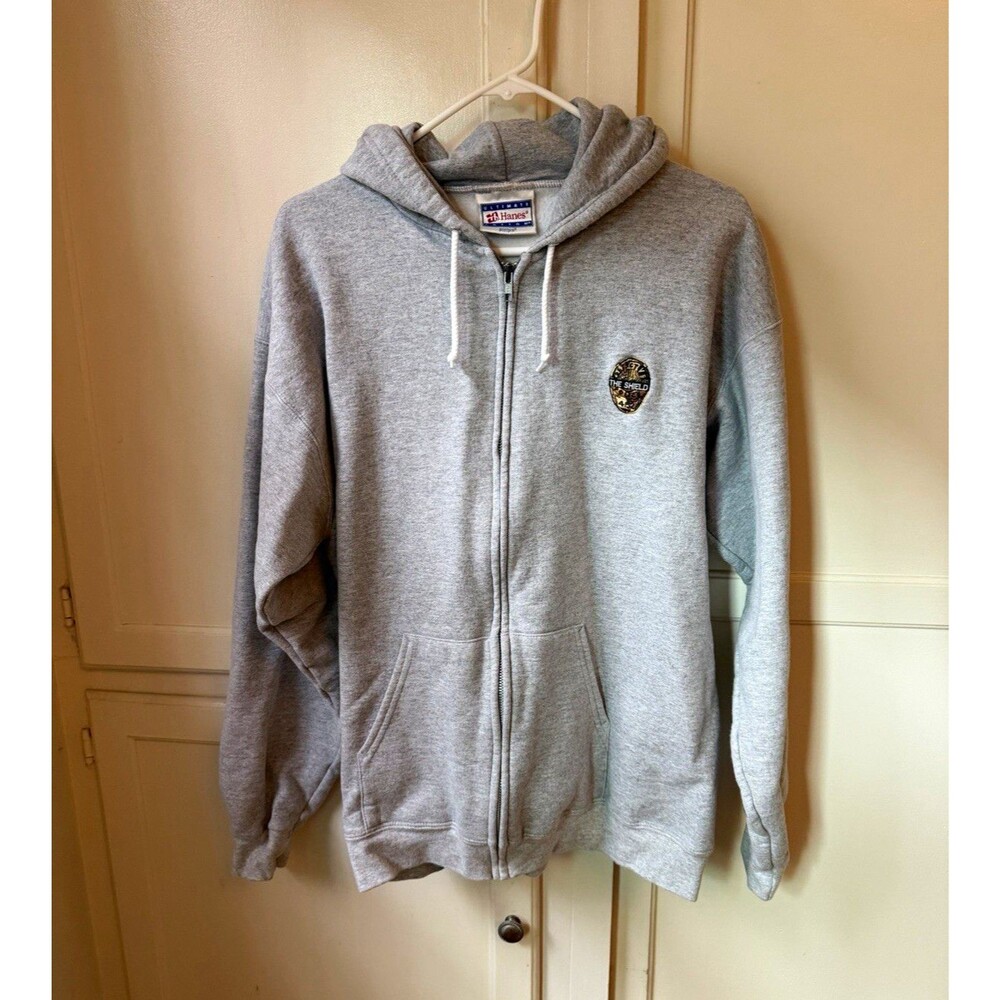 The Shield Season 2 FX TV Embroidered Zip Hanes Hoodie Gray XL Michael Chiklis